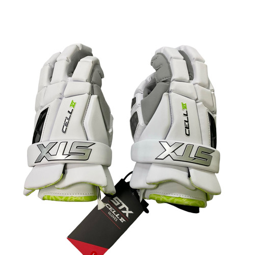 Vist Large View of Product Image Which is Used STX CELL VI Lacrosse Gloves Mens White LG
