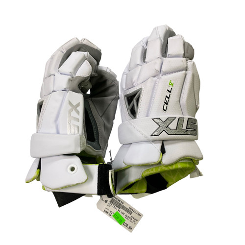 Vist Large View of Product Image Which is Used STX CELL VI Lacrosse Gloves Mens White LG