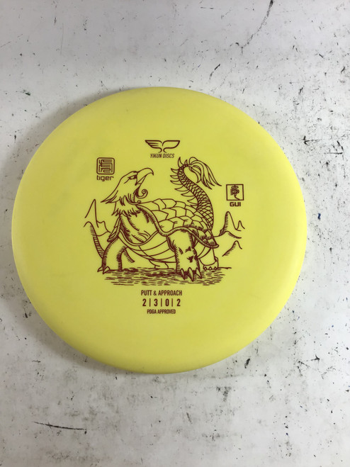 Vist Large View of Product Image Which is Used YIKUN TIGER GUI Disc Golf Putter Yellow 171g