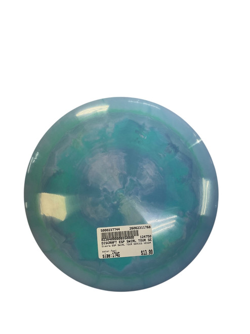 Vist Large View of Product Image Which is Used Discraft ESP SWIRL TOUR SERIES VENOM AB Disc Golf Driver Teal 174g