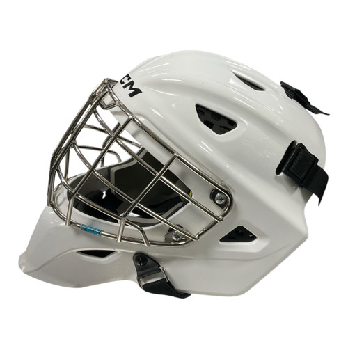 Vist Large View of Product Image Which is Used CCM AXIS F5 Youth Goalie Helmet/Mask White One Size