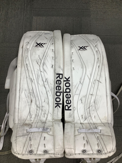 Vist Large View of Product Image Which is Used Reebok XLT PREMIER 36+1 Goalie Leg Pads Senior White 37"