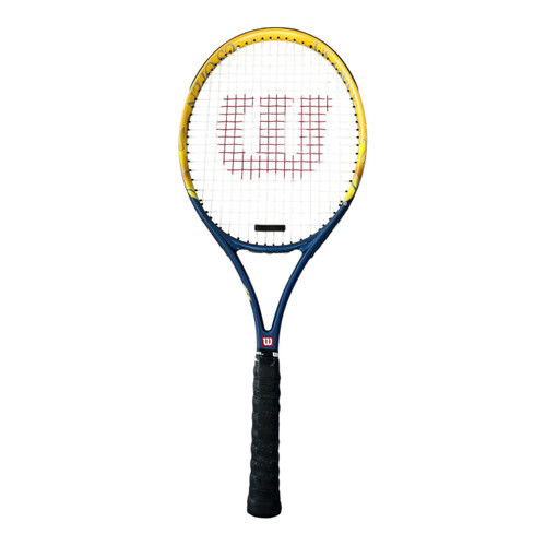Vist Large View of Product Image Which is Used Wilson US OPEN DOUBLE BEAM Adult Tennis Racquet Navy Blue 4 1/2"