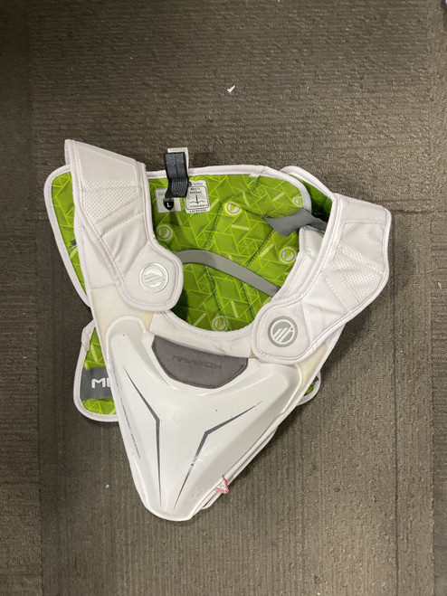 Vist Large View of Product Image Which is Used Maverik EXTERNAL KARDIAC GUARD SHOULDER PADS Lacrosse Shoulder Pads White LG