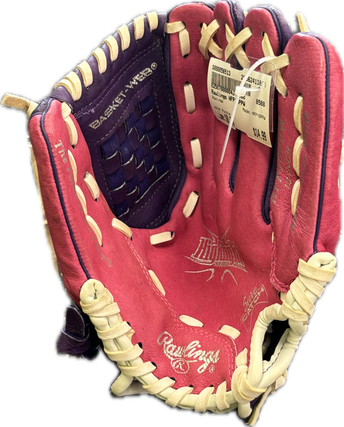 Vist Large View of Product Image Which is Used Rawlings HFP10PPW BB/SB Glove RH Throw Purple 10"