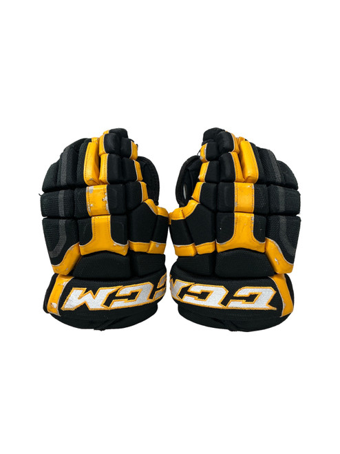 Vist Large View of Product Image Which is Used CCM C300 Junior Gloves Black And Yellow 12"