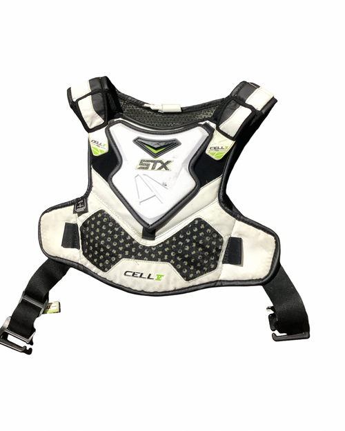 Vist Large View of Product Image Which is Used STX CELL V Lacrosse Shoulder Pads White LG