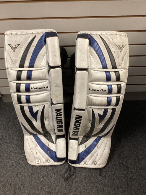 Vist Large View of Product Image Which is Used Vaughn V5 VELOCITY Goalie Leg Pads Inter White 30"