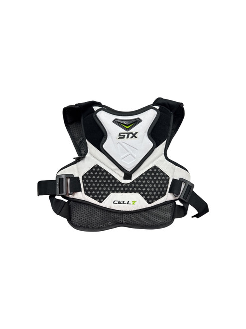 Vist Large View of Product Image Which is Used STX CELL V Lacrosse Shoulder Pads White LG
