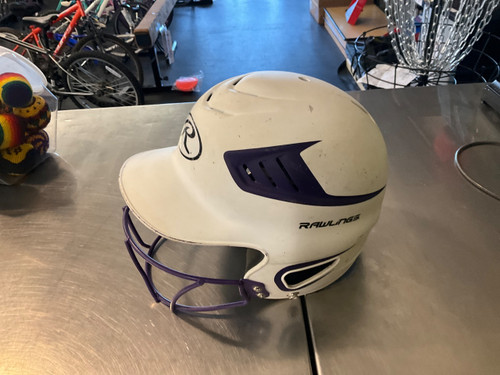 Vist Large View of Product Image Which is Used Rawlings HELMET W/ MASK Batting Helmet w/Mask White MD