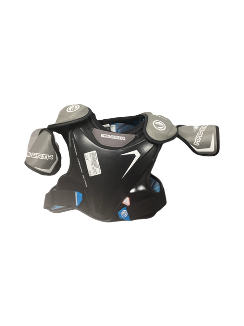 Vist Large View of Product Image Which is Used Maverik EXTERNAL KARDIAC GUARD Lacrosse Shoulder Pads Black SM