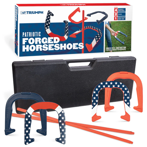 Vist Large View of Product Image Which is New Triumph Patriotic Forged Horseshoe Set