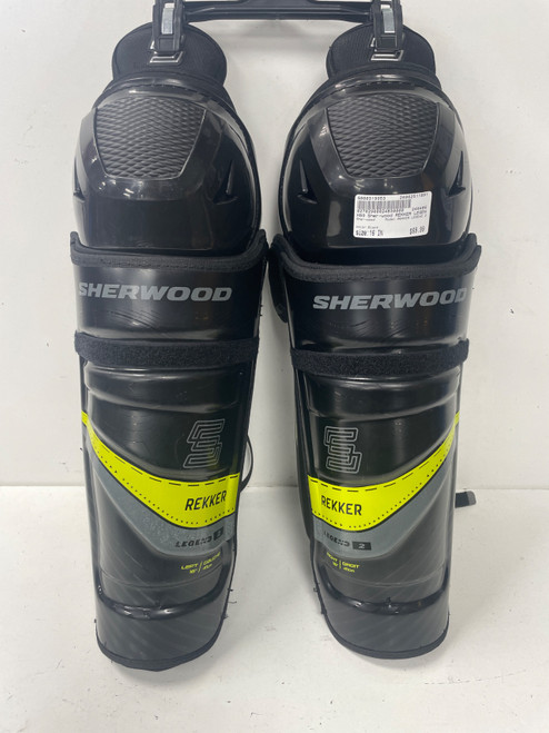 Vist Large View of Product Image Which is Used Sher-wood REKKER LEGEND 2 Senior Shin Guards Black 16"
