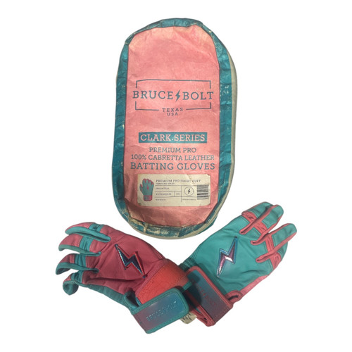 Vist Large View of Product Image Which is Used BB/SB Bruce Bolt Clark Series Batting Gloves Teal/Pink