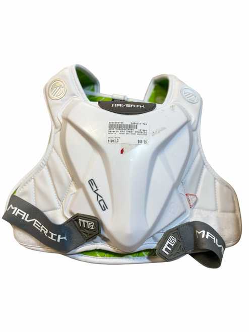 Vist Large View of Product Image Which is Used Maverik EKG CHEST PROTECTOR Lacrosse Shoulder Pads White LG