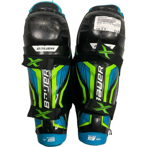 Vist Large View of Product Image Which is Used Bauer S21 X Youth Shin Guards Black 10"