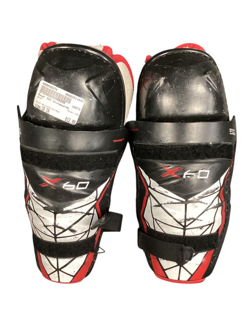 Vist Large View of Product Image Which is Used Bauer X60 Junior Shin Guards White/Black/Red 10"