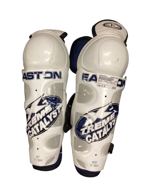Vist Large View of Product Image Which is Used Easton XTREME CATALYST Senior Shin Guards Navy And White 12"
