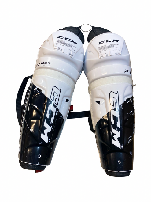 Vist Large View of Product Image Which is Used CCM FT 455 Junior Shin Guards White 12"