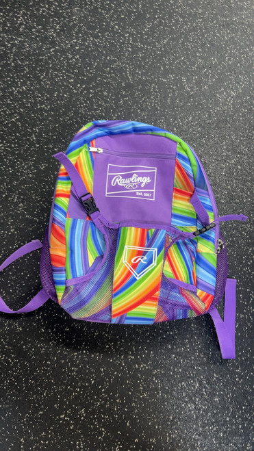 Vist Large View of Product Image Which is Used Rawlings BACKPACK BB/SB Player Backpack Purple And Turquoise
