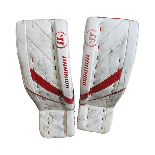 Vist Large View of Product Image Which is Used Warrior RITUAL RG4 PRO PADS 33+1.5 Goalie Leg Pads Senior White 33"