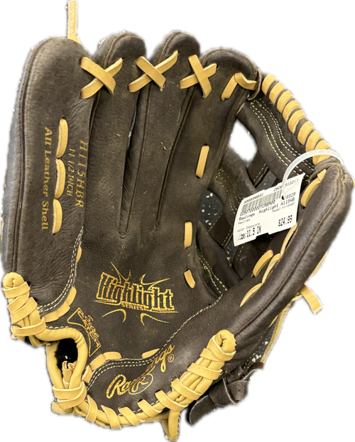 Vist Large View of Product Image Which is Used Rawlings H115HBR BB/SB Glove LH Throw Chocolate 11 1/2"
