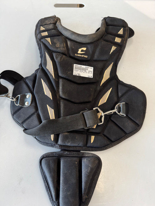 Vist Large View of Product Image Which is Used Champro CP104 TBALL NOT CERTIFIED Catchers Chest Protector Black T-Ball