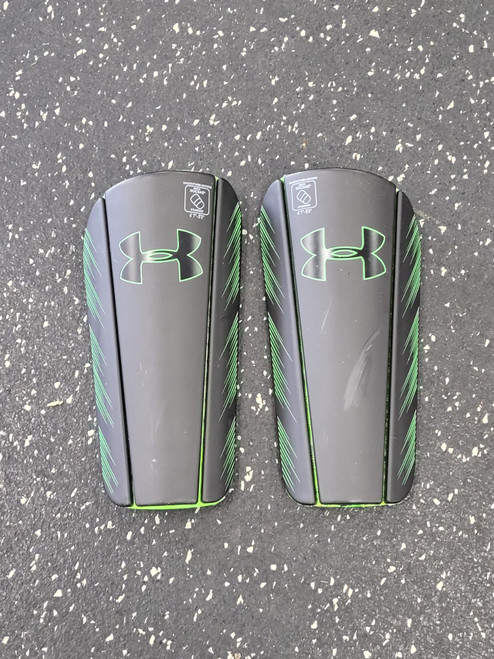 Vist Large View of Product Image Which is Used Under Armour SPINE Soccer Shin Guards Adult Black Senior