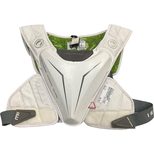 Vist Large View of Product Image Which is Used Warrior MAVERIK Lacrosse Shoulder Pads White LG