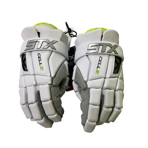 Vist Large View of Product Image Which is Used STX CELL VI Lacrosse Gloves Mens White LG
