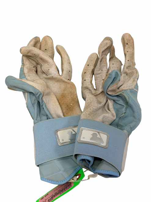 Vist Large View of Product Image Which is Used Franklin Infinite Series PowerStrap Adult Batting Gloves Carolina Blue XL
