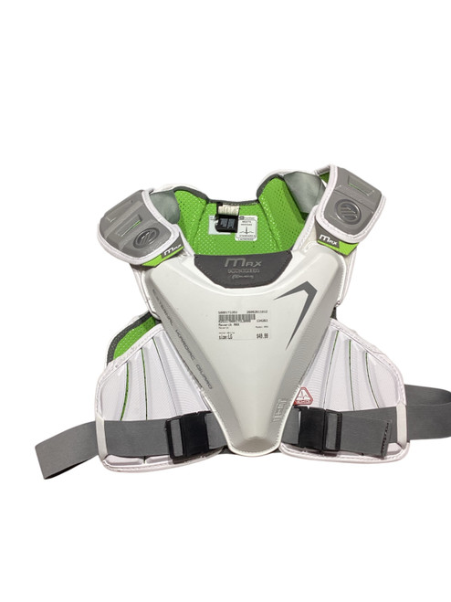 Vist Large View of Product Image Which is Used Maverik MAX Lacrosse Shoulder Pads White LG