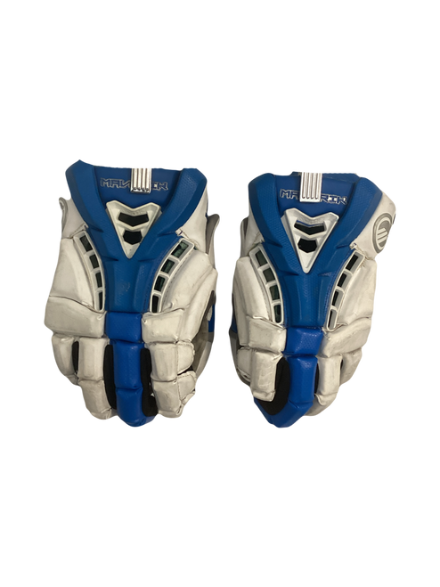 Vist Large View of Product Image Which is Used Maverik ROME GOALIE Lacrosse Gloves Mens Clear And Royal Blue 13"