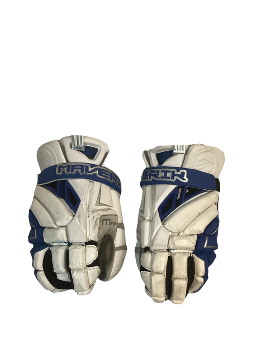 Vist Large View of Product Image Which is Used Maverik MAX GOALIE Lacrosse Gloves Mens Clear And Royal Blue 13"