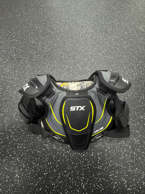 Vist Large View of Product Image Which is Used STX 200+ Lacrosse Shoulder Pads Black MD