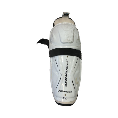 Vist Large View of Product Image Which is Used WinnWell AMP500 Junior Shin Guards White 9"