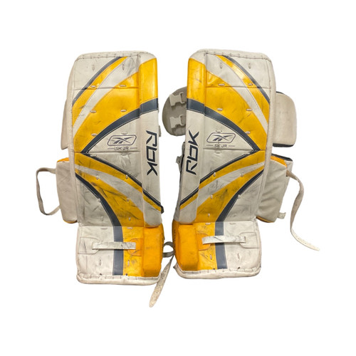 Vist Large View of Product Image Which is Used, Reebok, 5K, JR, Goalie Leg Pads, Junior, Gold And White, 27"