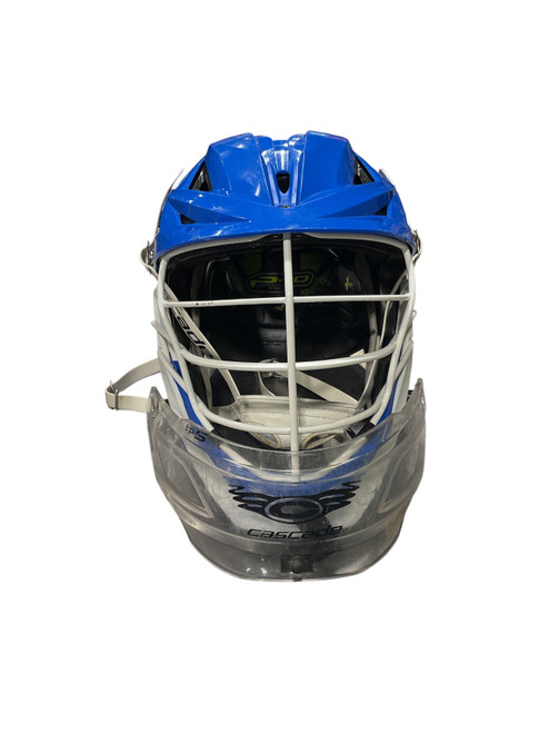 Vist Large View of Product Image Which is Used Cascade XRS PRO Lacrosse Helmet Royal Blue One Size