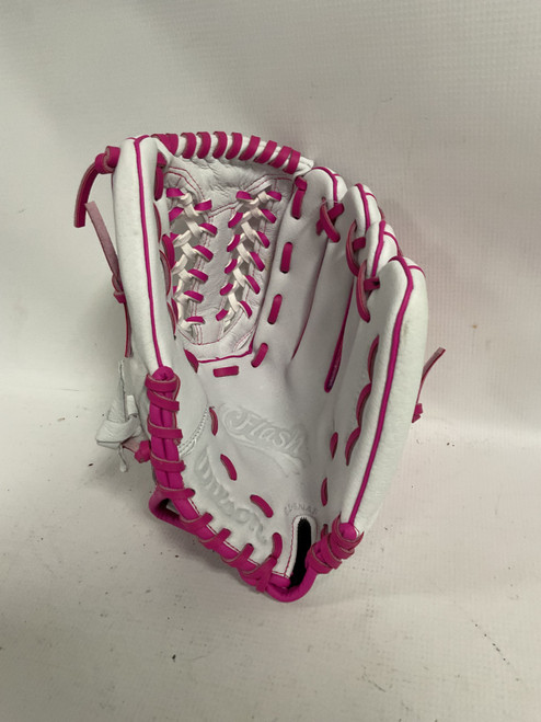 Vist Large View of Product Image Which is Used Wilson FLASH BB/SB Glove RH Throw Pink 12"
