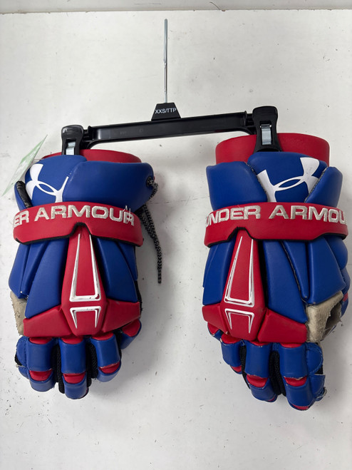 Vist Large View of Product Image Which is Used Under Armour COMMAND PRO Lacrosse Gloves Mens Royal Blue And Red SM