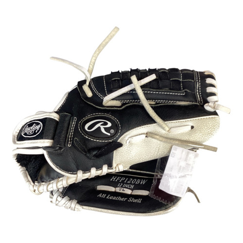 Vist Large View of Product Image Which is Used Rawlings HFP120BW BB/SB Glove RH Throw Black And White 12"
