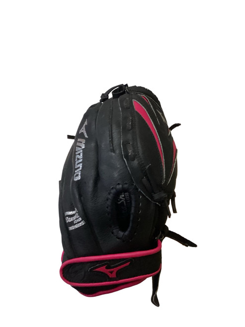 Vist Large View of Product Image Which is Used Mizuno FINCH RH Throw Fastpitch Gloves Black 11"