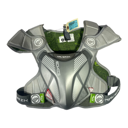 Vist Large View of Product Image Which is Used Maverik EKG Lacrosse Shoulder Pads Grey MD