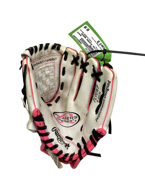 Vist Large View of Product Image Which is Used Rawlings PLAYERS SERIES BB/SB Glove RH Throw Black And Pink 9"
