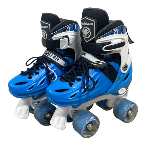 Vist Large View of Product Image Which is Used Metroller Light Up Kids Quad Roller Skates Blue Youth 10.5, pair side view