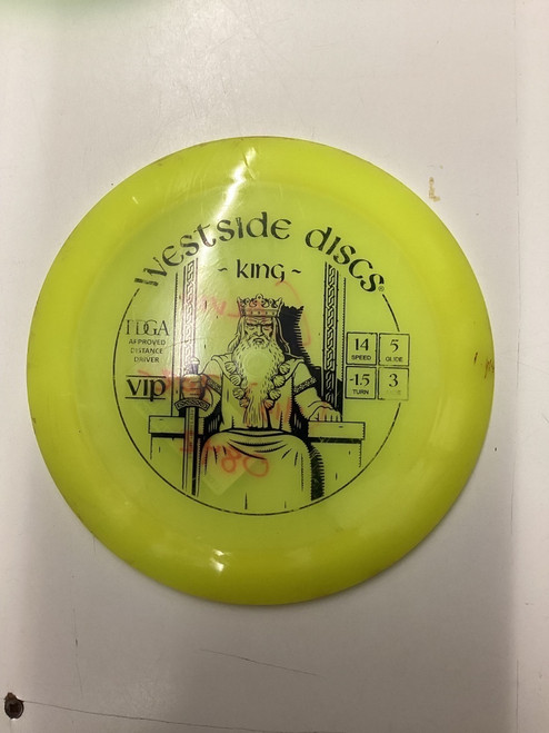 Vist Large View of Product Image Which is Used Westside KING Disc Golf Driver Optic Yellow 169g