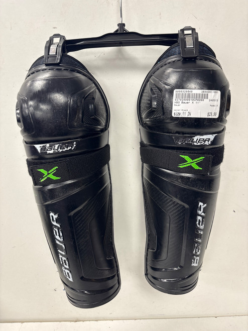 Vist Large View of Product Image Which is Used Bauer X Junior Shin Guards Black 11"