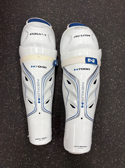Vist Large View of Product Image Which is Used Bauer NEXUS 7000 Senior Shin Guards White 18"