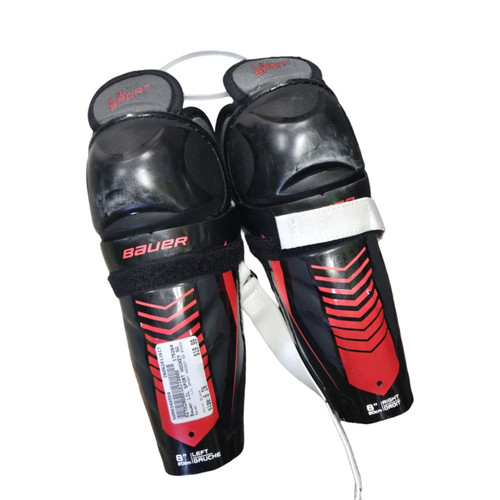 Vist Large View of Product Image Which is Used Bauer LIL SPORT HOCKEY SG 8INCH Youth Shin Guards Black 8"
