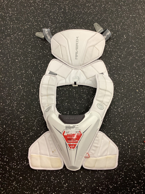 Vist Large View of Product Image Which is Used Maverik EKG Lacrosse Shoulder Pads White LG